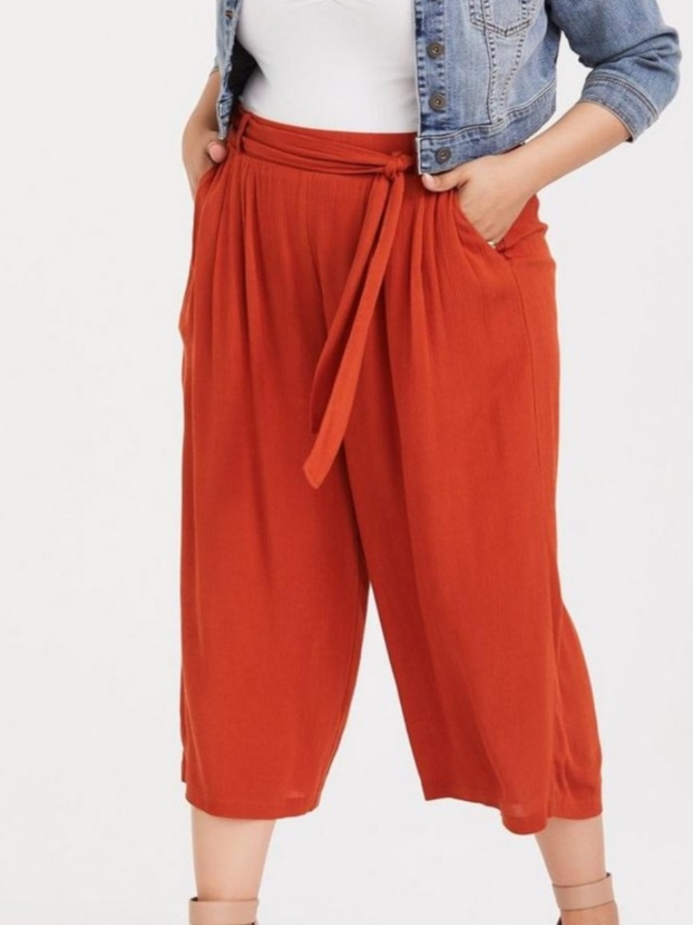 Torrid Women's Rust Wide-Leg Tie-Waist Crop Pants, SZ 1X, NWT